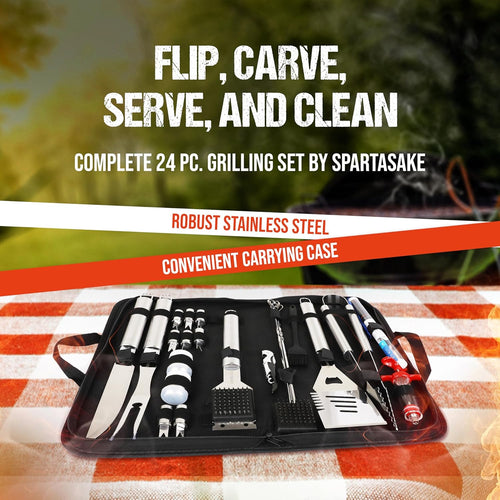 SpartaSake 24-Piece Stainless BBQ Grill Tool Set