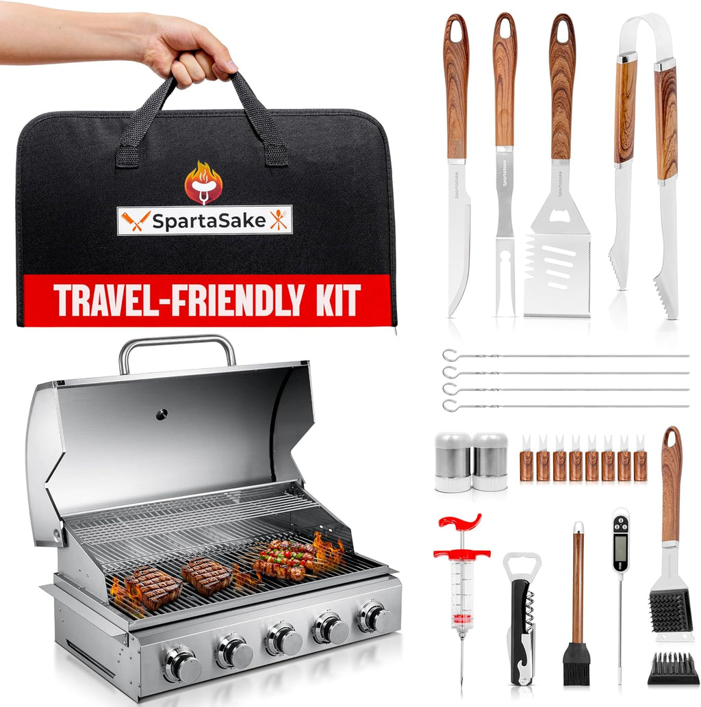 SpartaSake 24-Piece Stainless BBQ Grill Tool Set