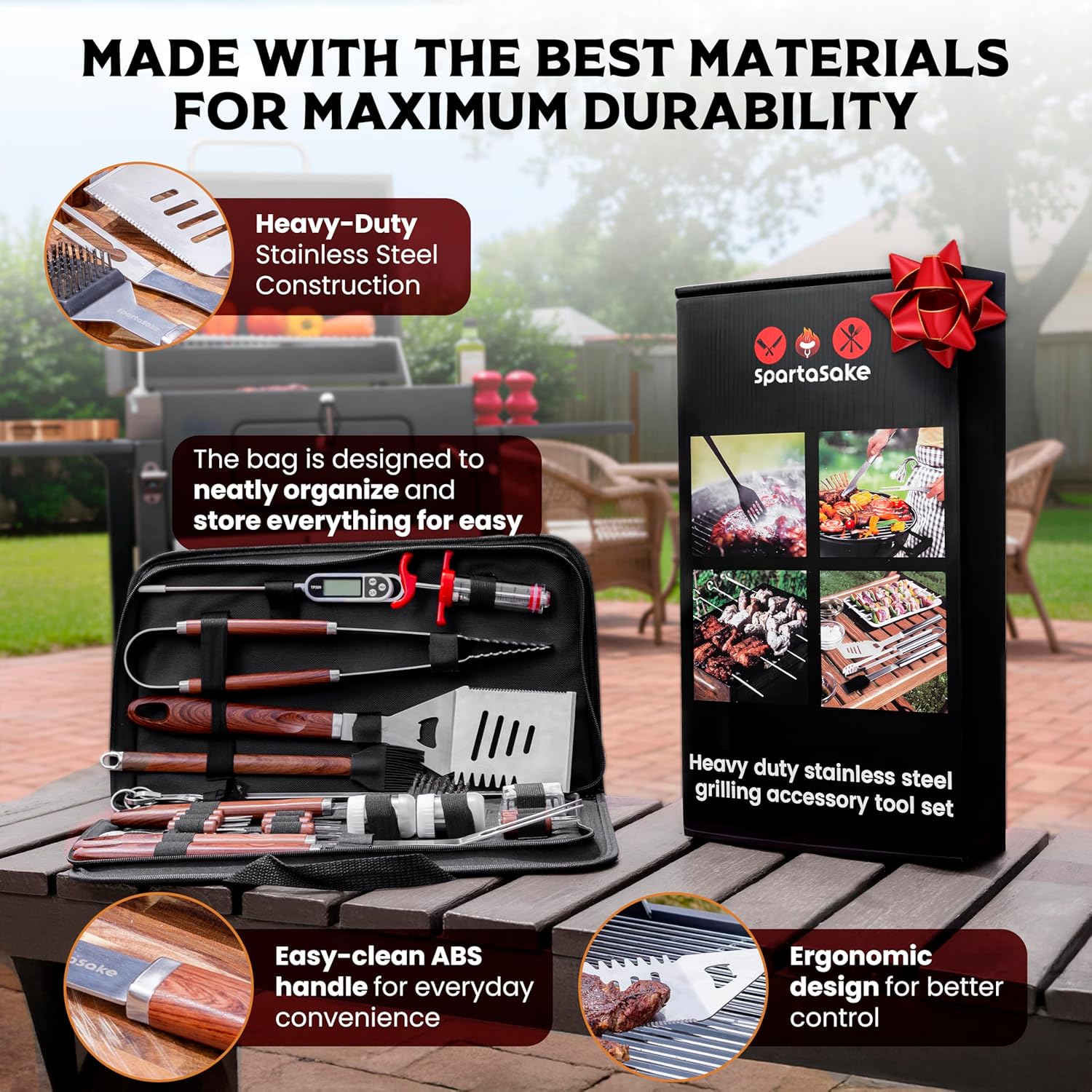 SpartaSake 24-Piece Stainless BBQ Grill Tool Set