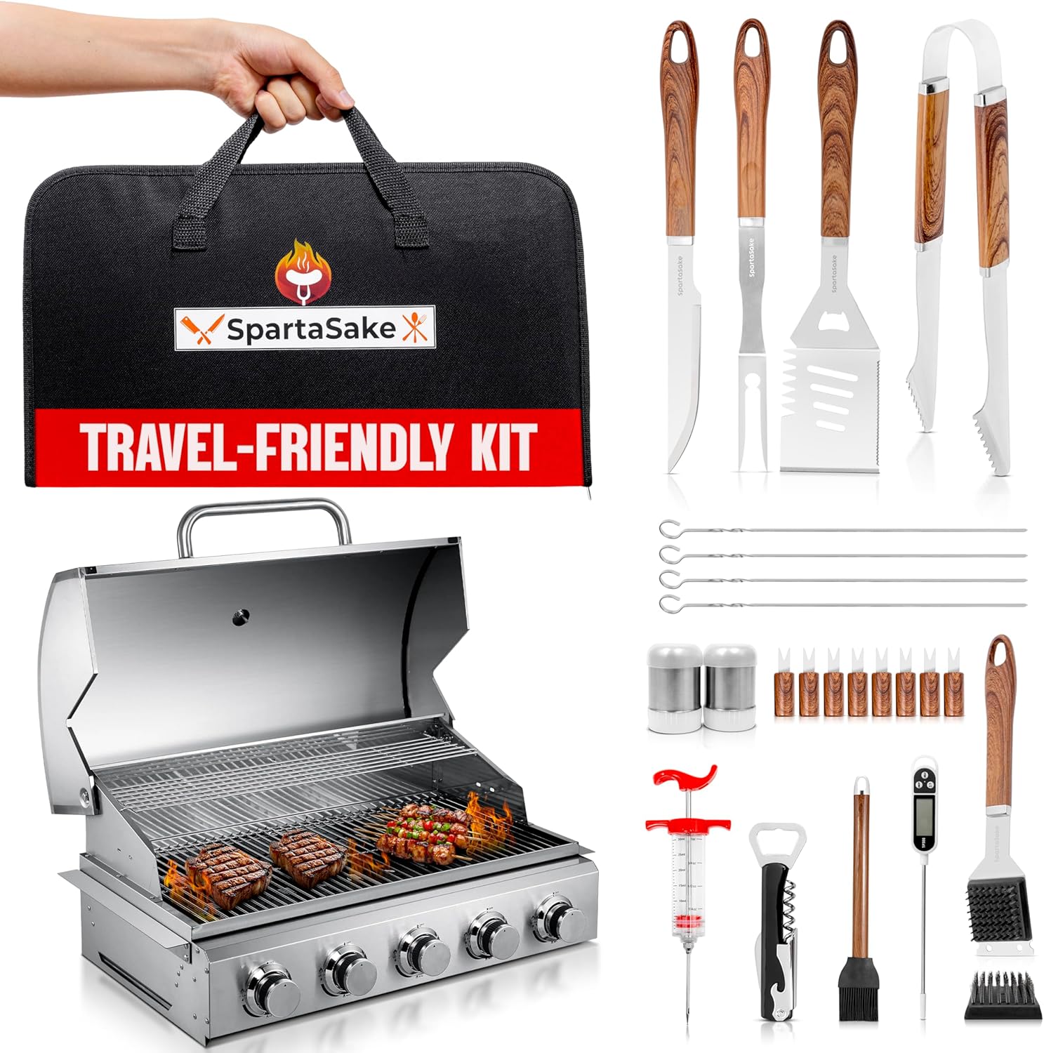 SpartaSake 24-Piece Stainless BBQ Grill Tool Set